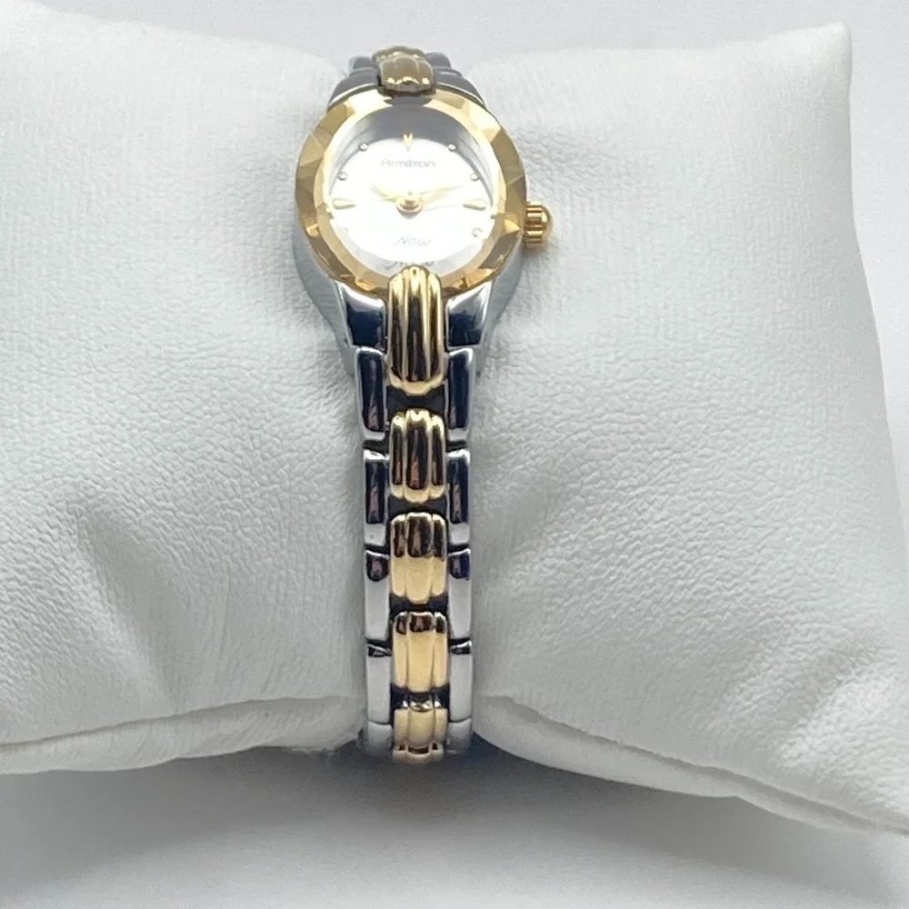 Armitron Now Womens Watch 17mm Silver Gold Two Tone Faceted New Battery SMALL 6